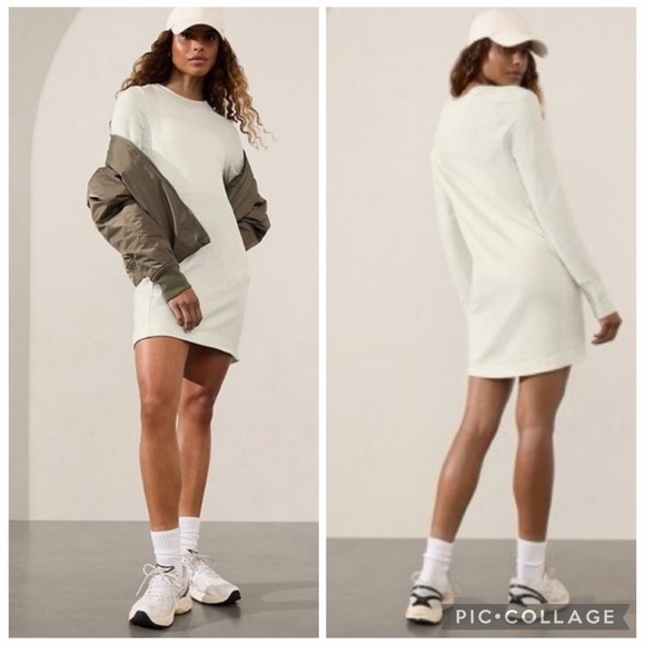 Athleta Dresses & Skirts - Athleta Coaster Luxe Sweatshirt Dress Grey and White Size Medium with Pockets